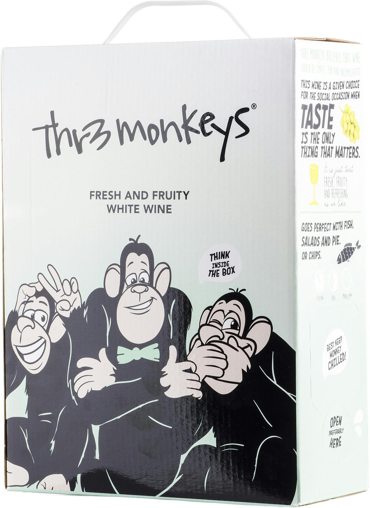Thr3 Monkeys Fresh & Fruity White Wine 2024 hanapakkaus